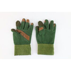 Vtg 70s Morris Feel Gloves Distressed Wool Leather Hunting Gloves Green Medium